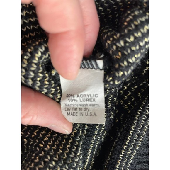 Vintage Adele 80's Cosey Black Acrylic and Gold Lurex‎ Brocade Design Sweater - Picture 8 of 10